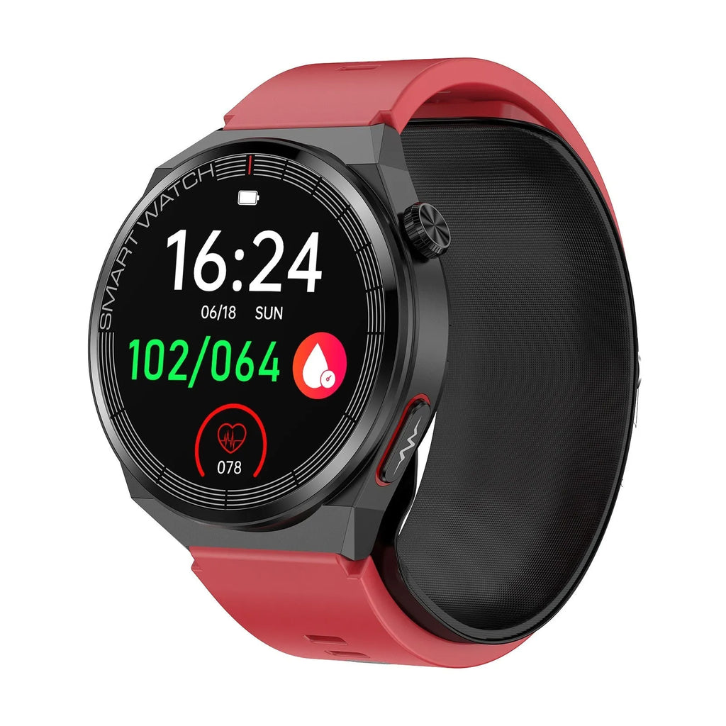 Blood pressure voice broadcast sport smart watch in black with TFT touch screen and silicone strap