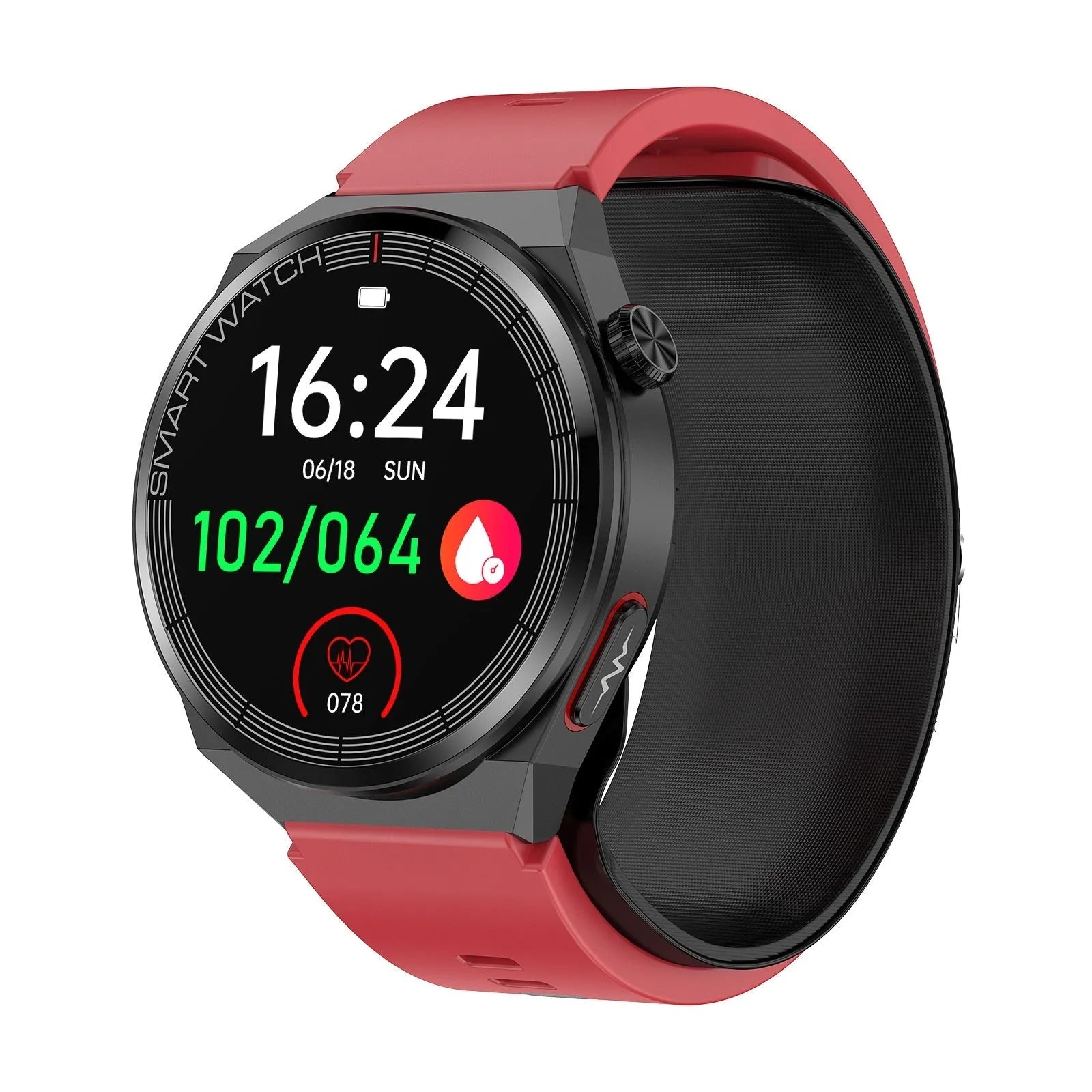 Blood pressure voice broadcast sport smart watch in black with TFT touch screen and silicone strap