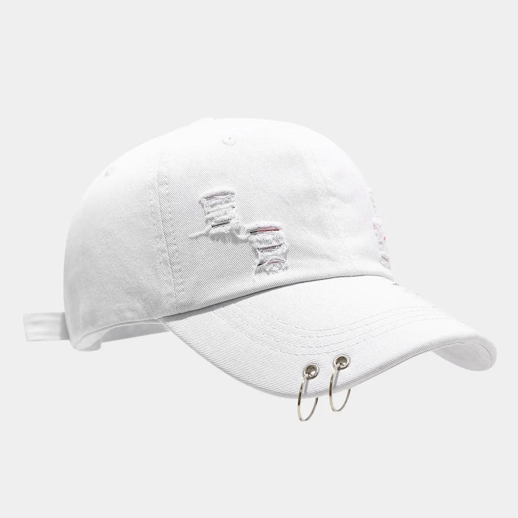 Men's adjustable denim peaked cap in black with dome crown and street style design