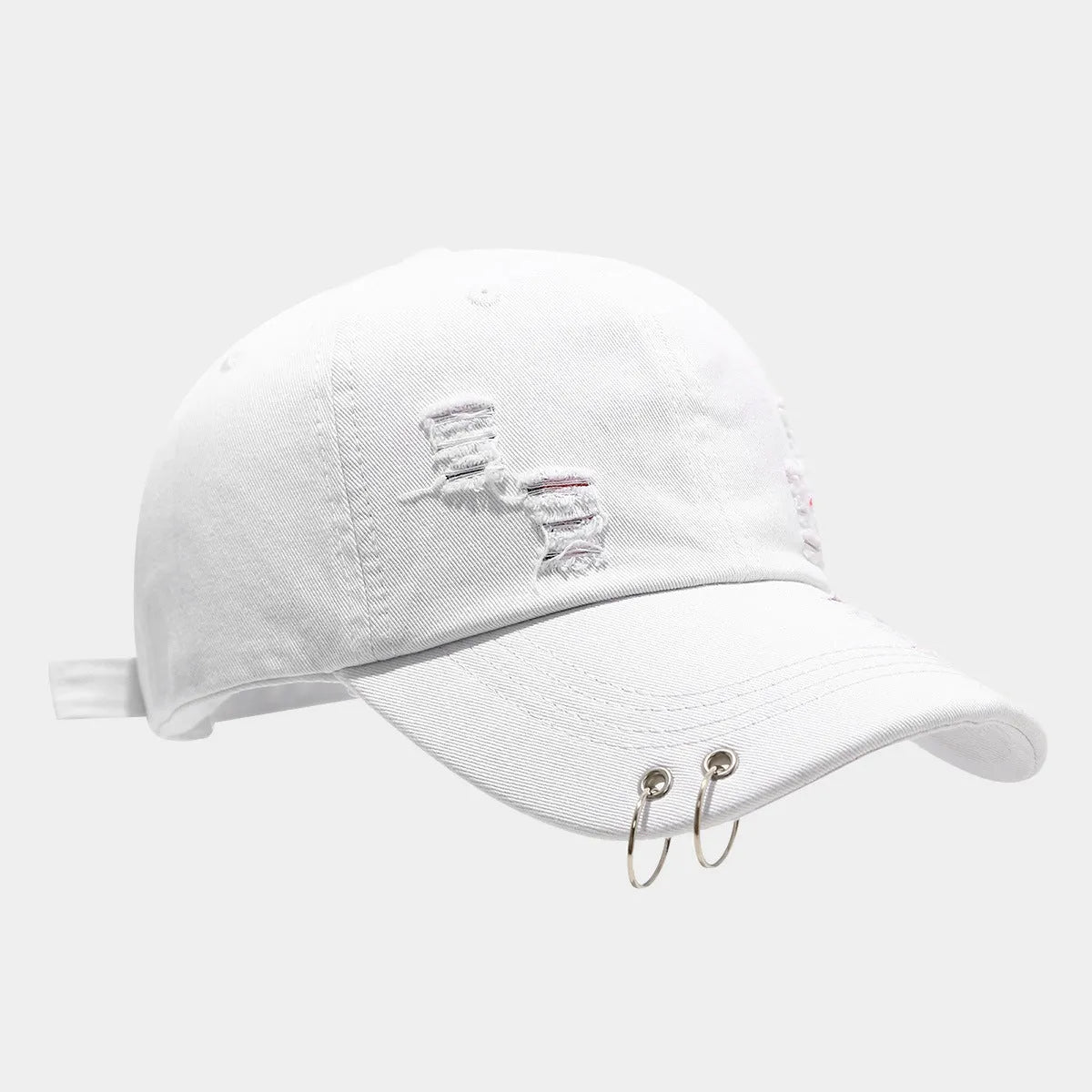 Men's adjustable denim peaked cap in black with dome crown and street style design