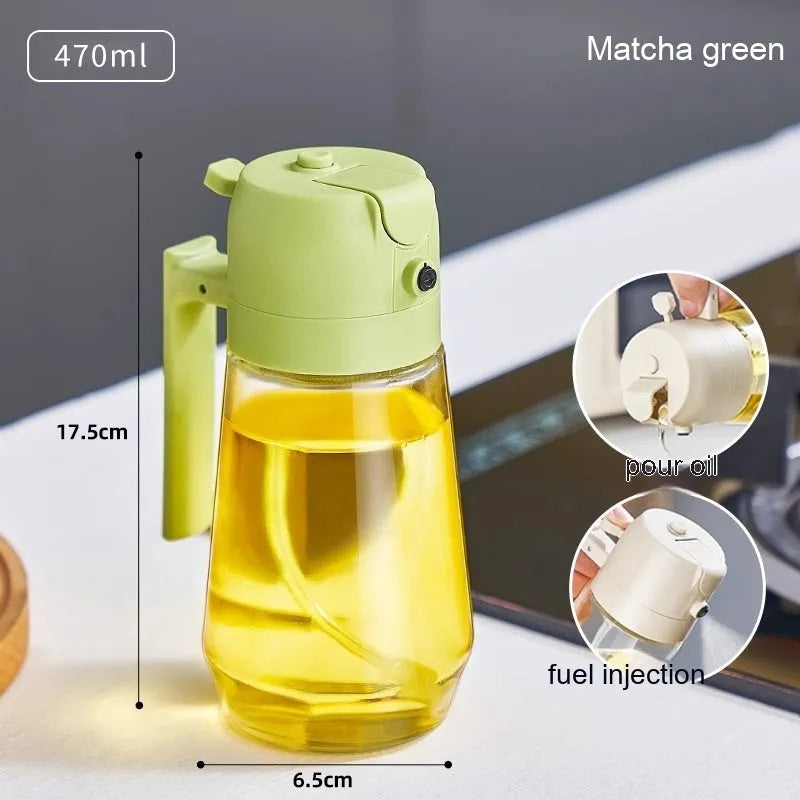 470ml glass kitchen oil sprayer dispenser bottle with ergonomic handle in four colour options