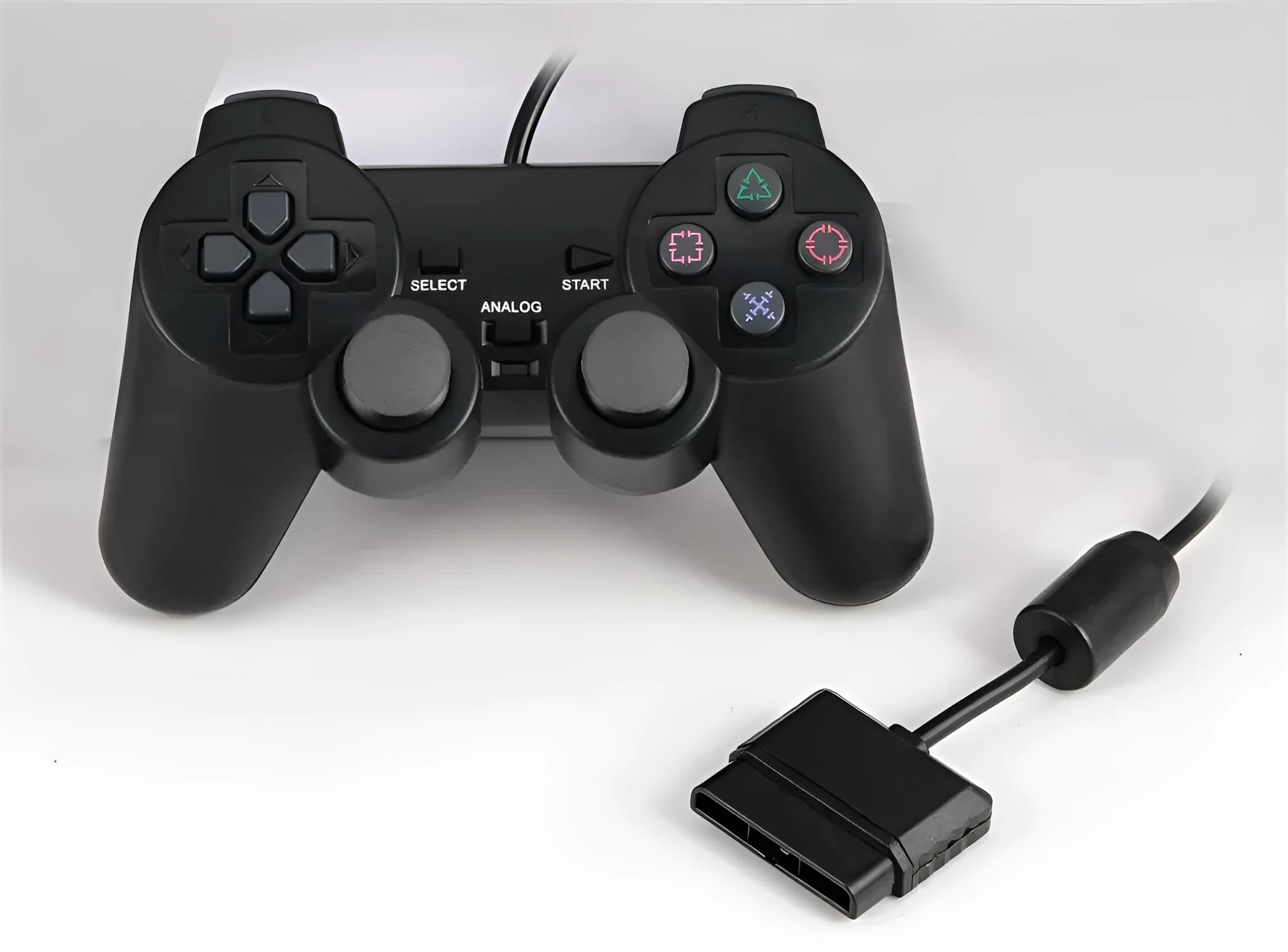 PS2 wired game controller with USB cable in bare metal finish