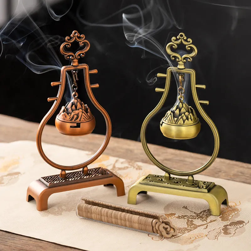 Bronze alloy hanging aromatherapy furnace with Magpie branch-Lotus motif for tea ceremony decor