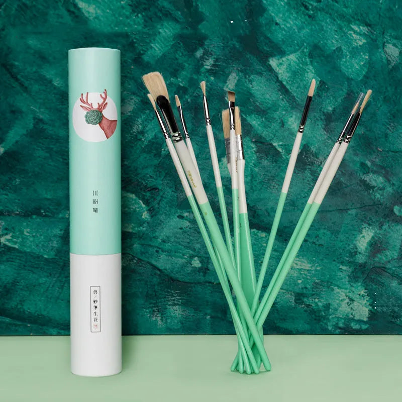 Acrylic gouache paint brush set with fan-shaped brushes, wide brush, eyeliner brush and chalk for watercolour, acrylic and oil painting