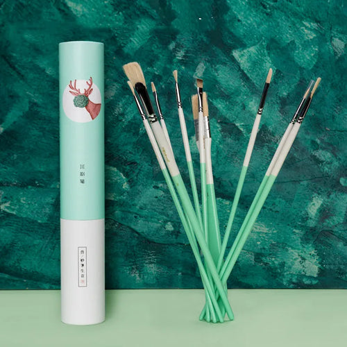 Acrylic gouache paint brush set with fan-shaped brushes, wide brush, eyeliner brush and chalk for watercolour, acrylic and oil painting