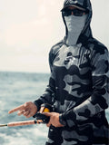 Huk men's long sleeve fishing shirt with mesh side panels and crew neck in performance fabric