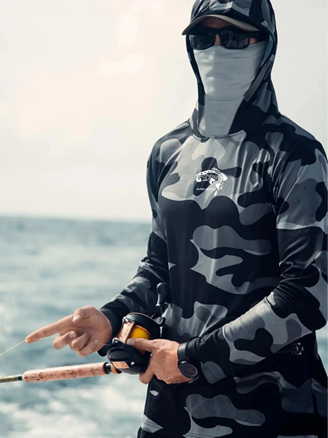 Huk men's long sleeve fishing shirt with mesh side panels and crew neck in performance fabric