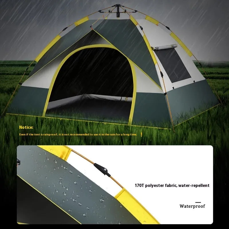 Dark green automatic quick-open camping tent for 3-4 people with waterproof construction