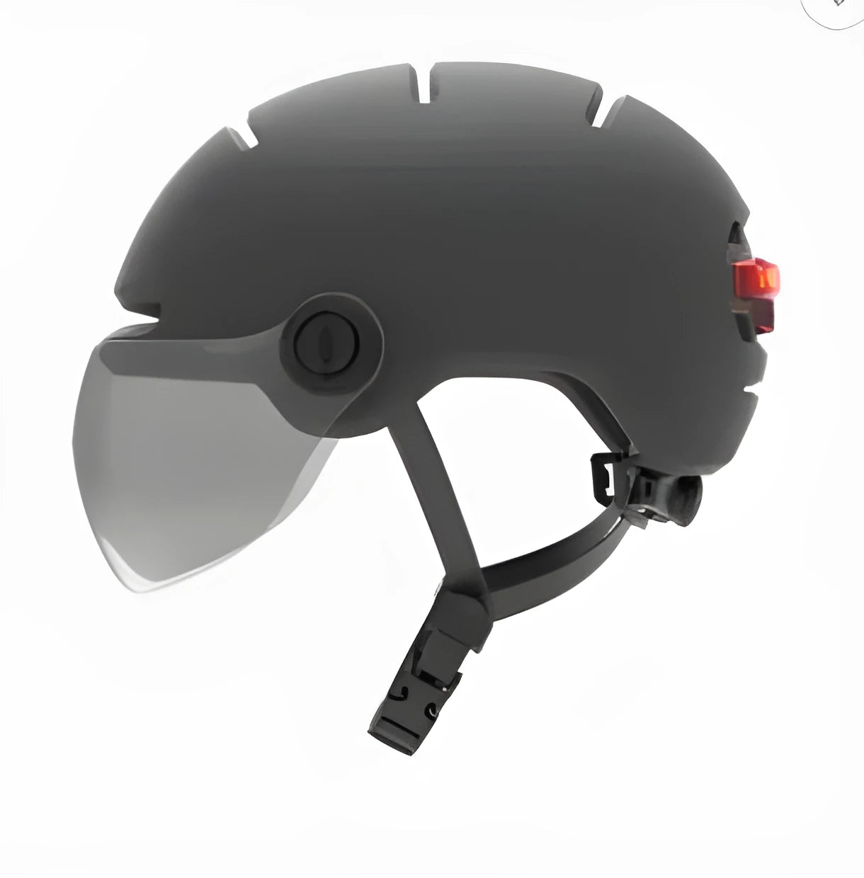 Adult cycling helmet with integrated red LED brake and tail light on the back, shown in sizes M and L.