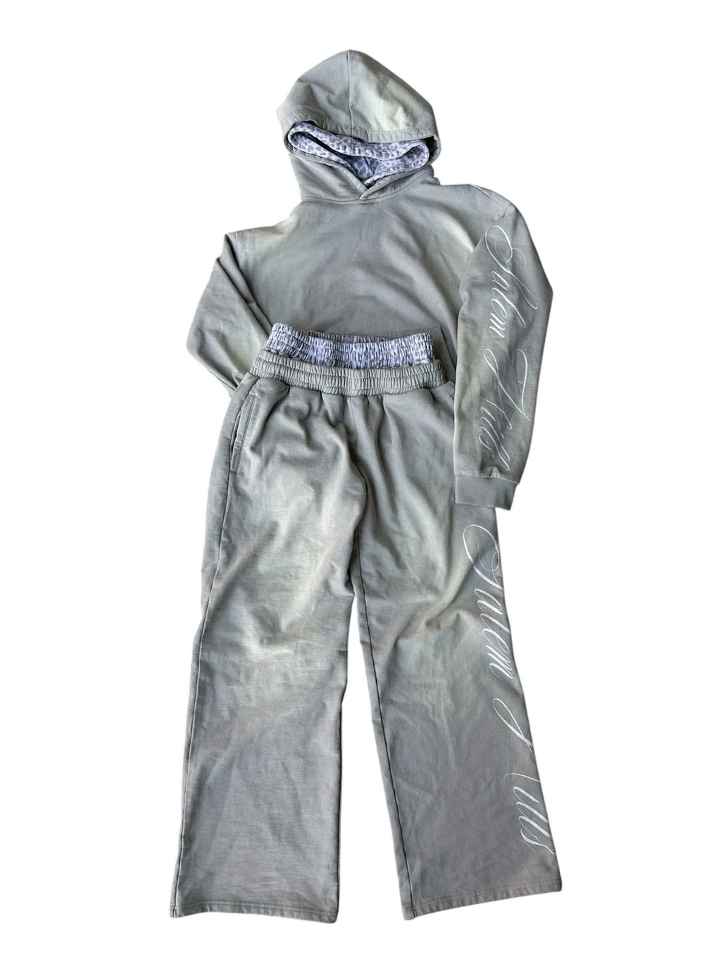 Men's black and white punk print fleece-lined hoodie and joggers loose fit tracksuit set.