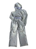 Men's black and white punk print fleece-lined hoodie and joggers loose fit tracksuit set.
