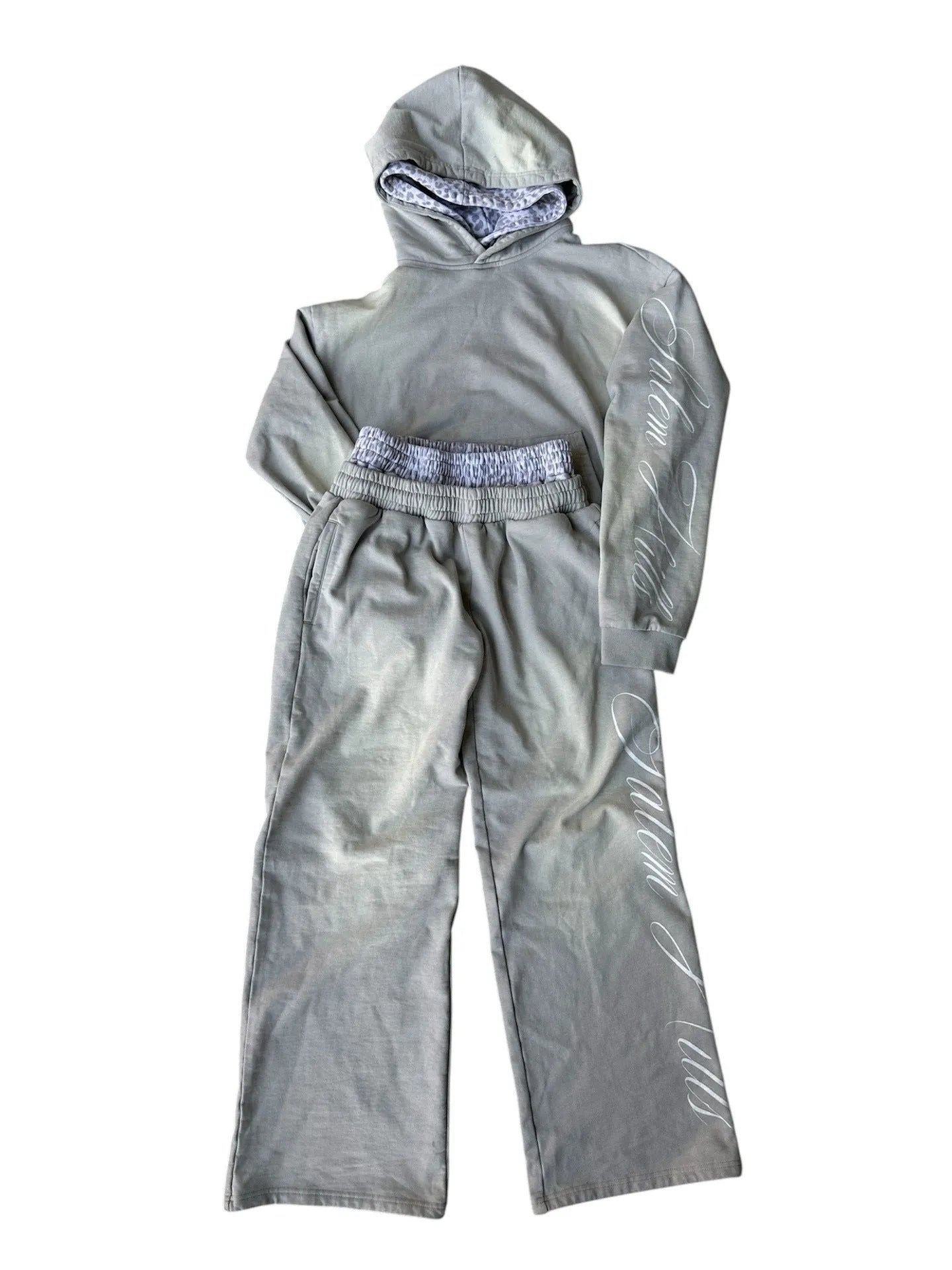 Men's black and white punk print fleece-lined hoodie and joggers loose fit tracksuit set.