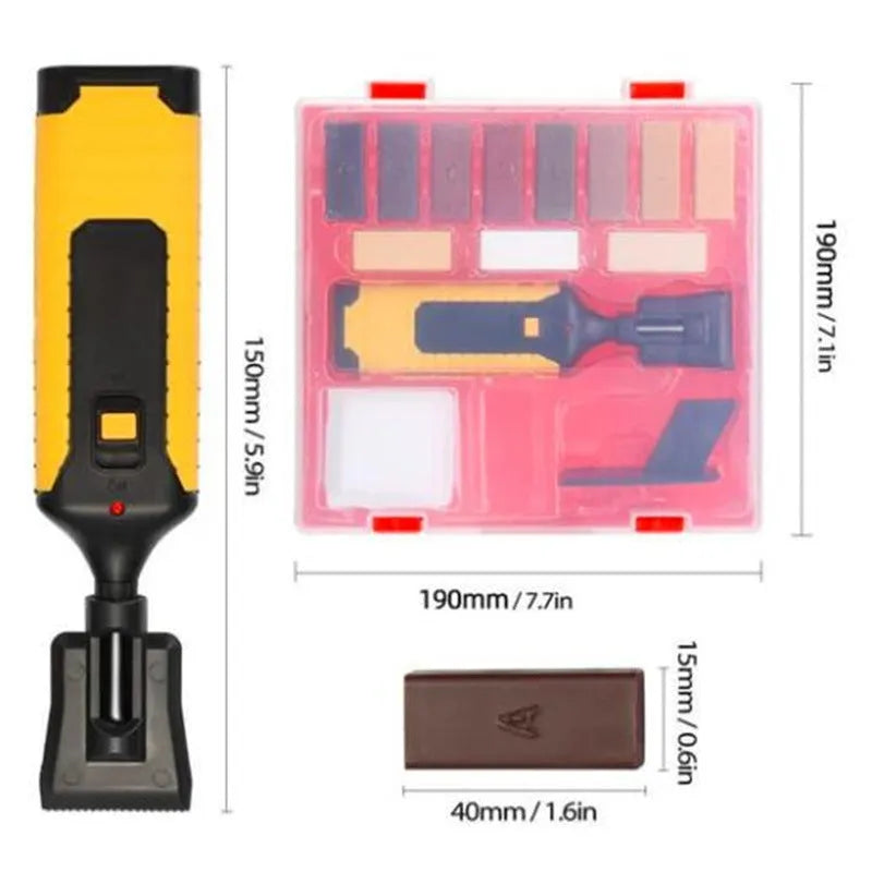 Floor repair kit with wax sticks and manual tools for DIY tile restoration