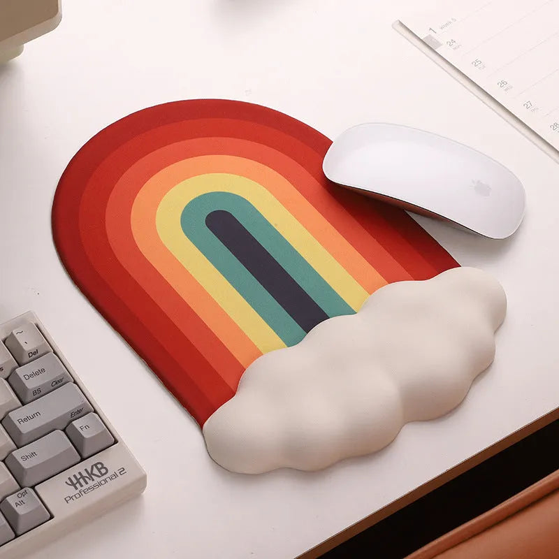 Silica gel wrist rest mouse pad and keyboard support set with pastoral cloud design