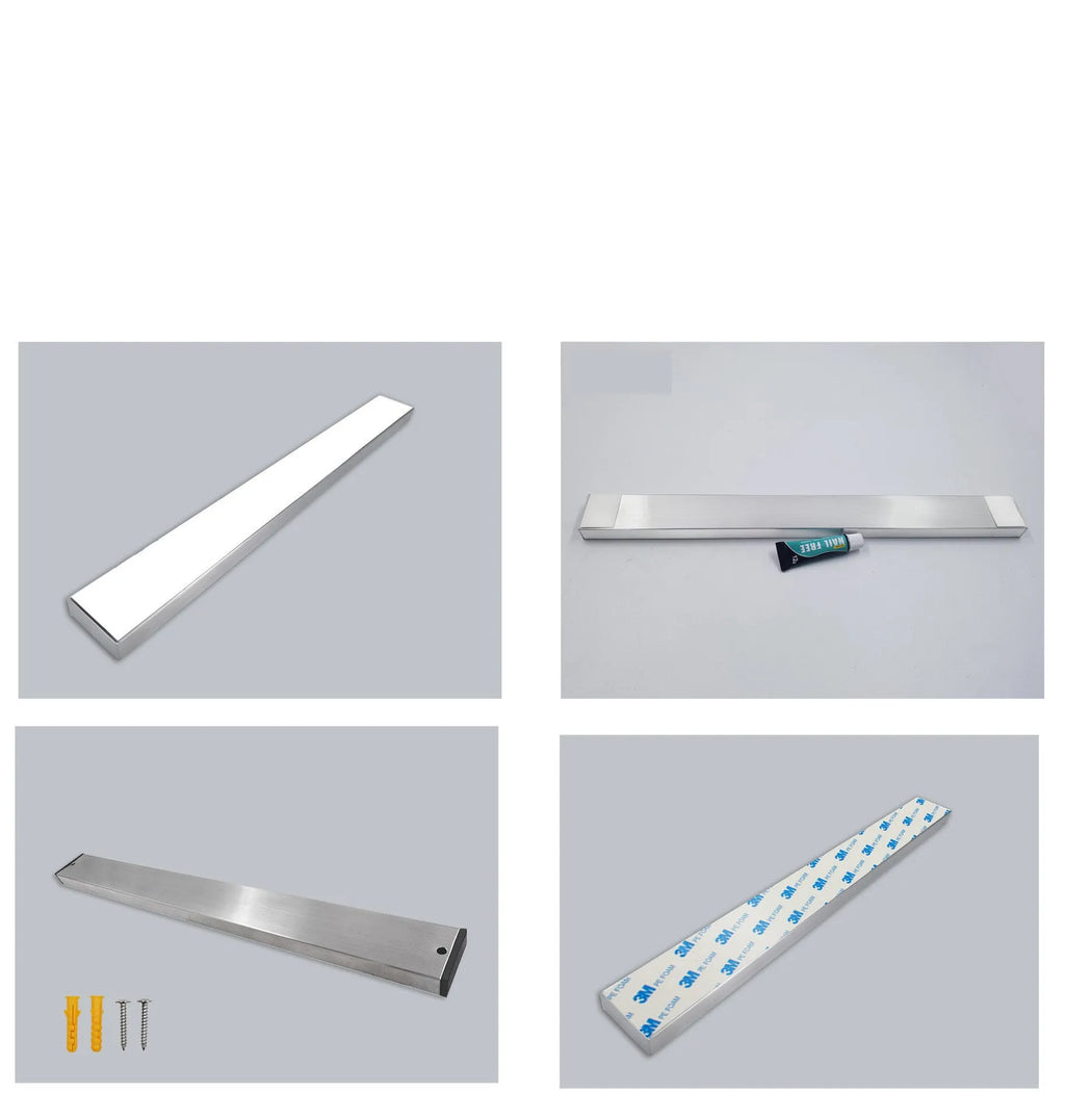 Stainless steel wall-mounted magnetic knife storage rack showing multiple size options