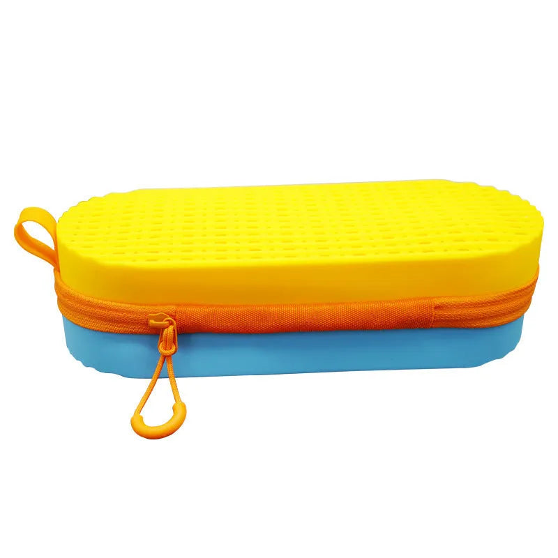Silicone glasses case in multiple colours showing long hand shape and size scale