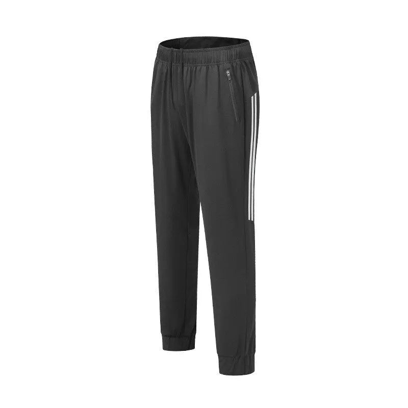 Men's black polyester running trousers with mid-waist design for exercise and leisure activities