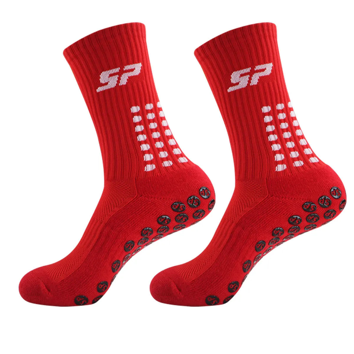 Non-slip nylon mid-calf socks for badminton and soccer in blue, shown on a white background