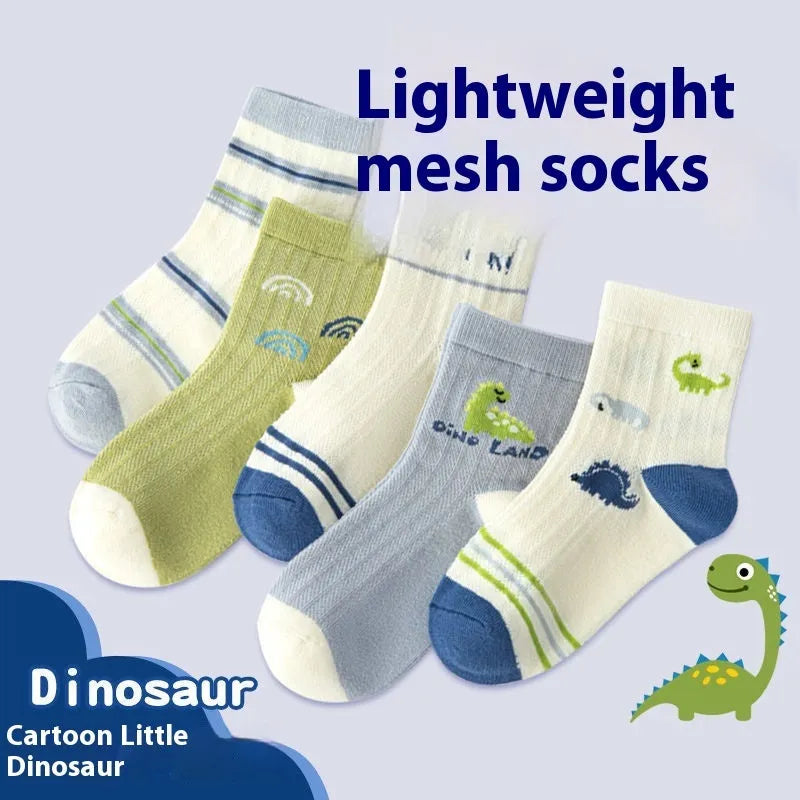 Children's thin breathable polyester tube socks mid-calf length with stripe pattern for spring summer