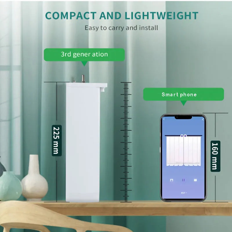 Duya smart electric curtain motor with remote control on aluminium track for home automation.