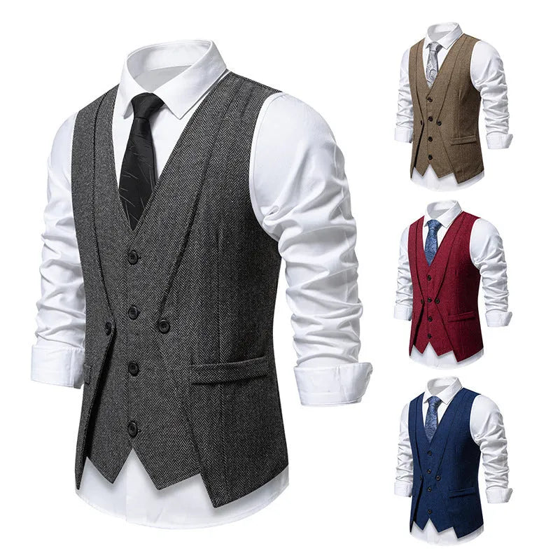 Retro fake two-piece formal vest for men, slim fit polyester, dark gray colour, front view