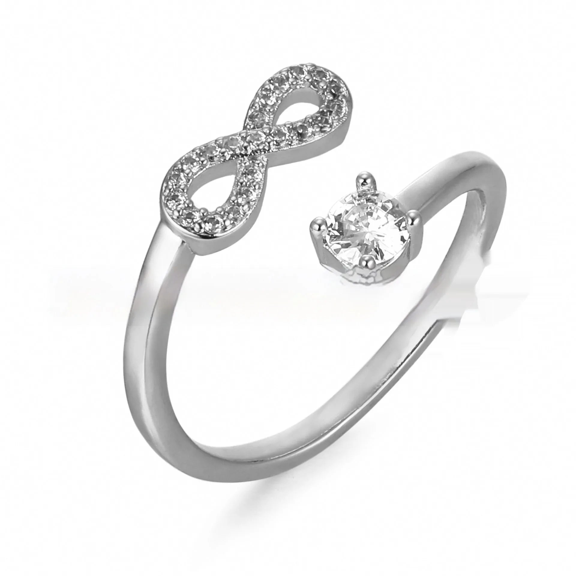 Geometric open ring with zircon-inlaid initial letter in gold, rose gold, or silver finish