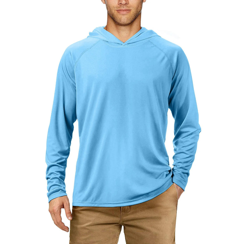 UPF50 hooded slim fit sun protection suit in solid colour for outdoor fishing and hiking