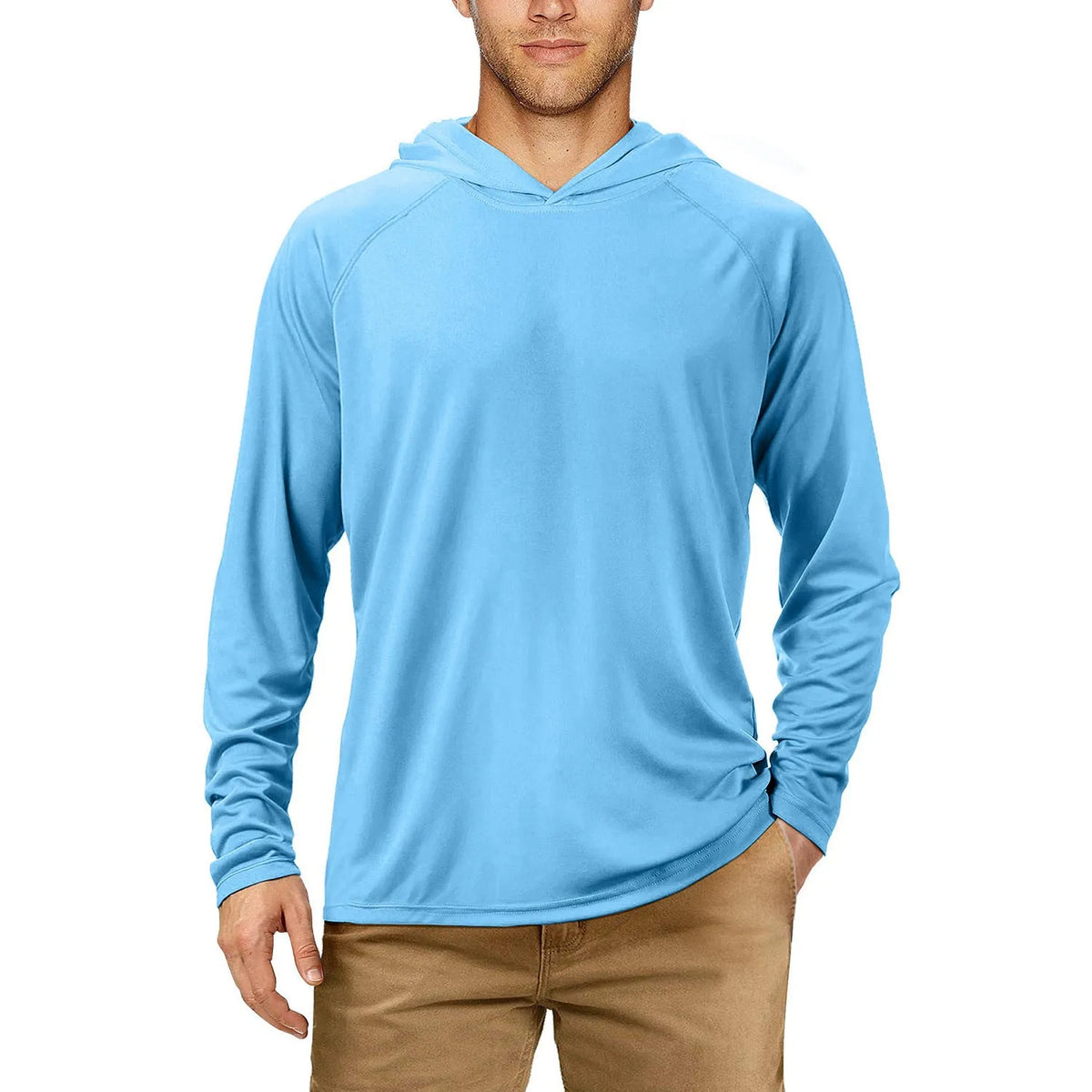 UPF50 hooded slim fit sun protection suit in solid colour for outdoor fishing and hiking
