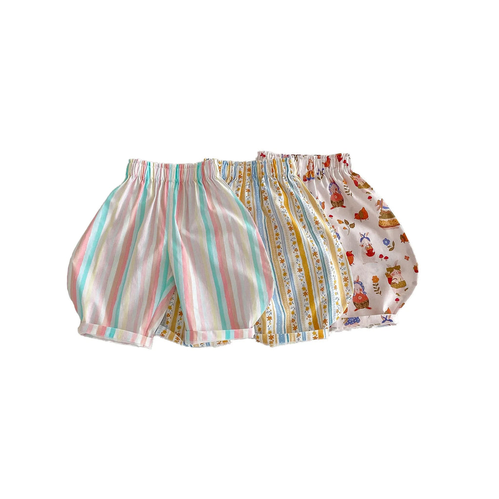 Girls anti-mosquito cotton trousers in Floral Strip pattern, mid-waist design, suitable for height 100 cm