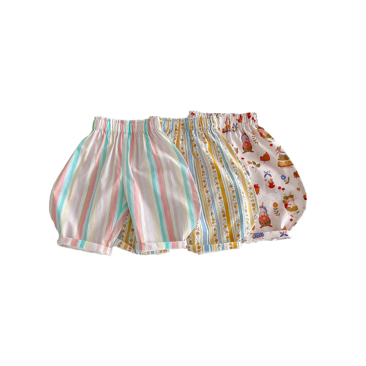 Girls anti-mosquito cotton trousers in Floral Strip pattern, mid-waist design, suitable for height 100 cm