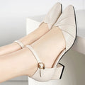 Women's apricot and black high heel sandals with square toe and buckle strap, shown in 4cm and 7cm heel heights.