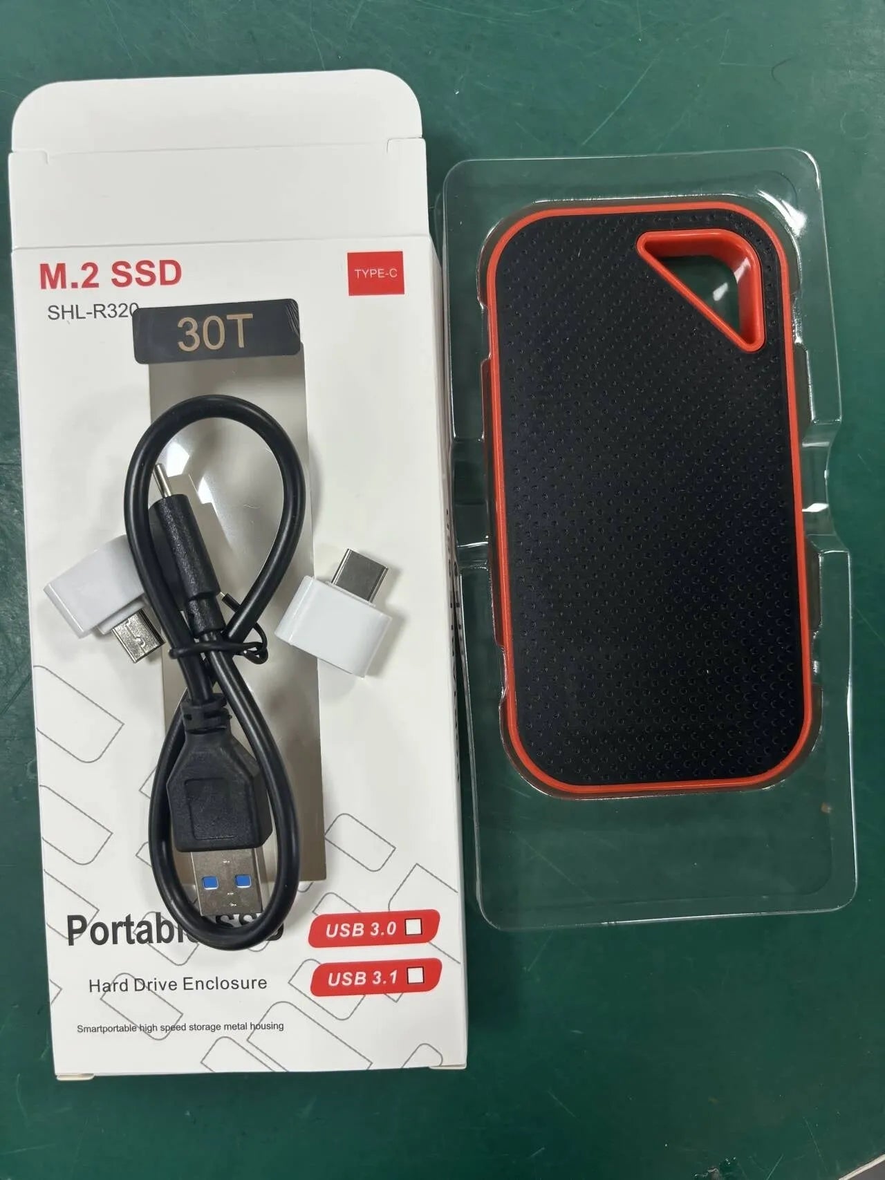 Black mobile SSD external hard drive with Type-C 3.1 interface