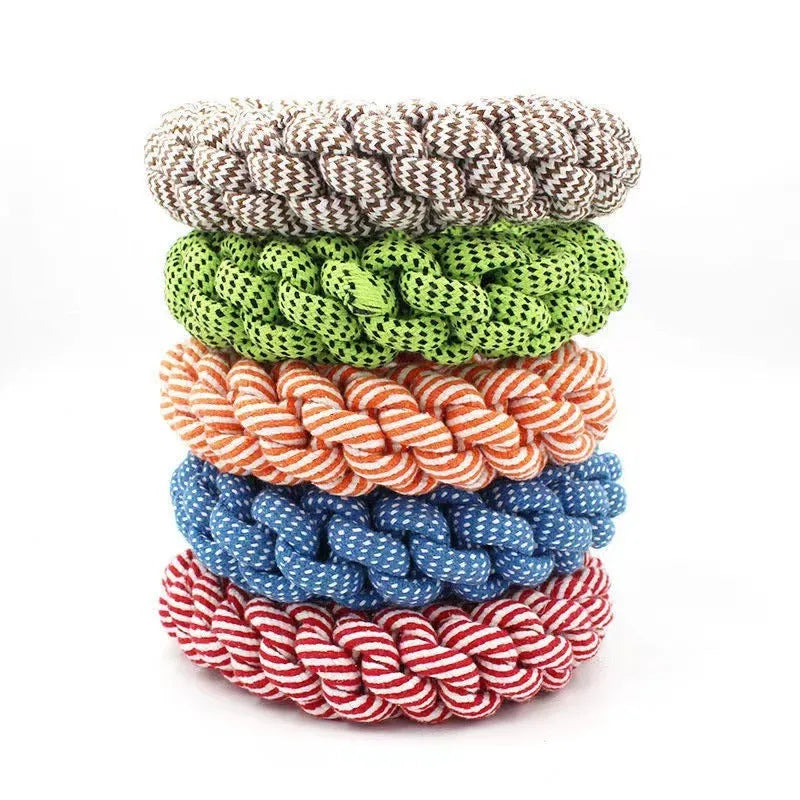 Cotton braided ring dog toy for dental cleaning, 18 cm diameter