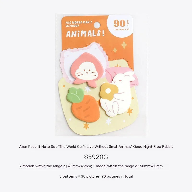 Small animal shaped sticky note set with 90 pages in six colourful cover designs