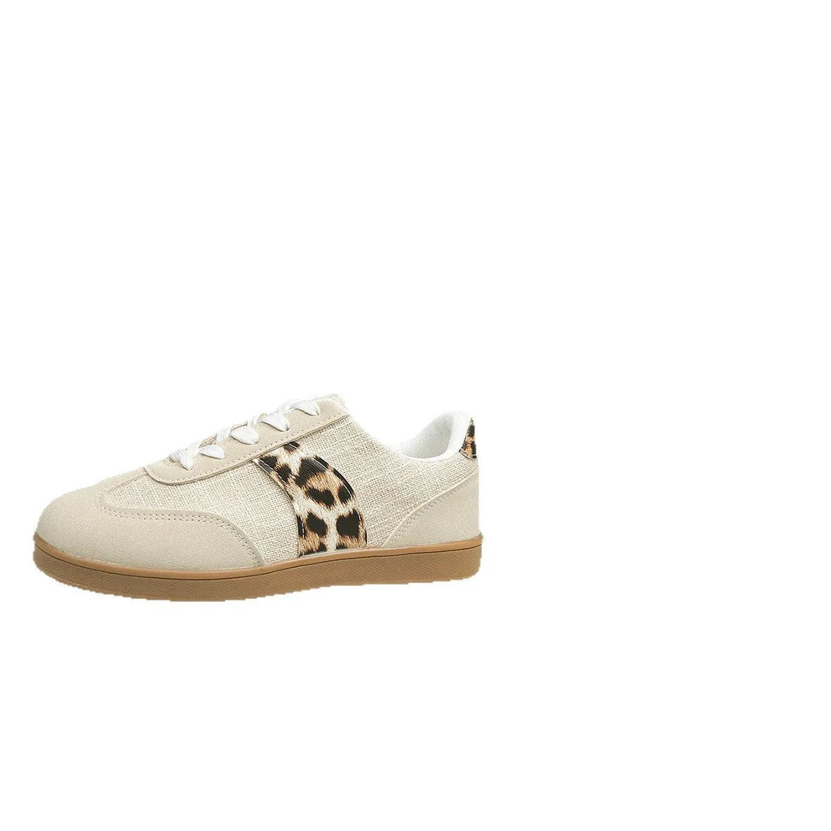 Women's round toe lace-up vintage leopard print canvas training shoes low top casual sneakers