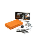 Emergency rubber strip tyre repair tool set in compact suitcase with gauge, insertion and reamer tools for tubeless radial tyres