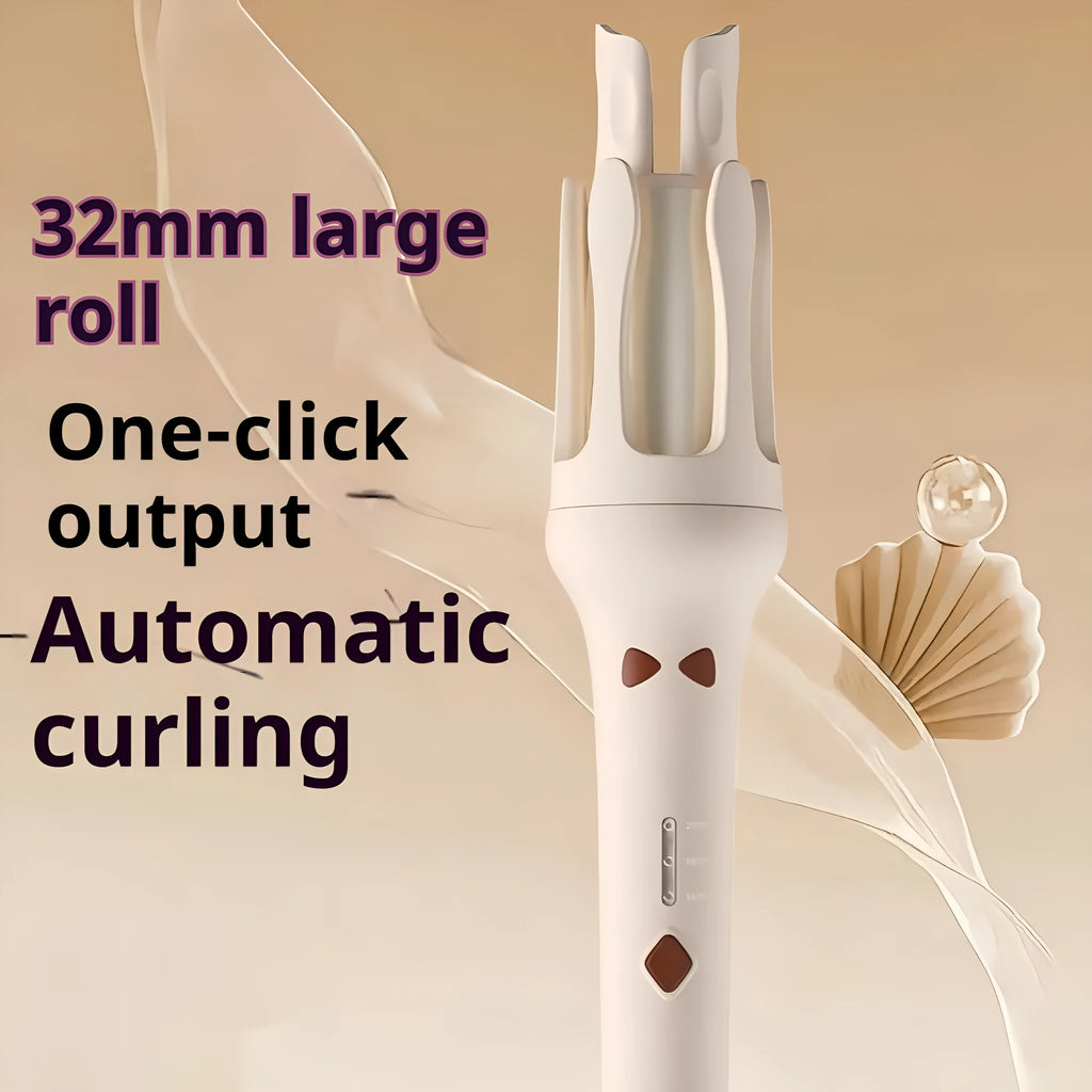 Automatic hair curler 32mm in white beige with wired power and EU adapter