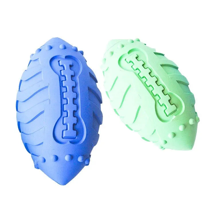 Light green thickened rubber dog rugby ball toy for bite-resistant chewing and teeth cleaning