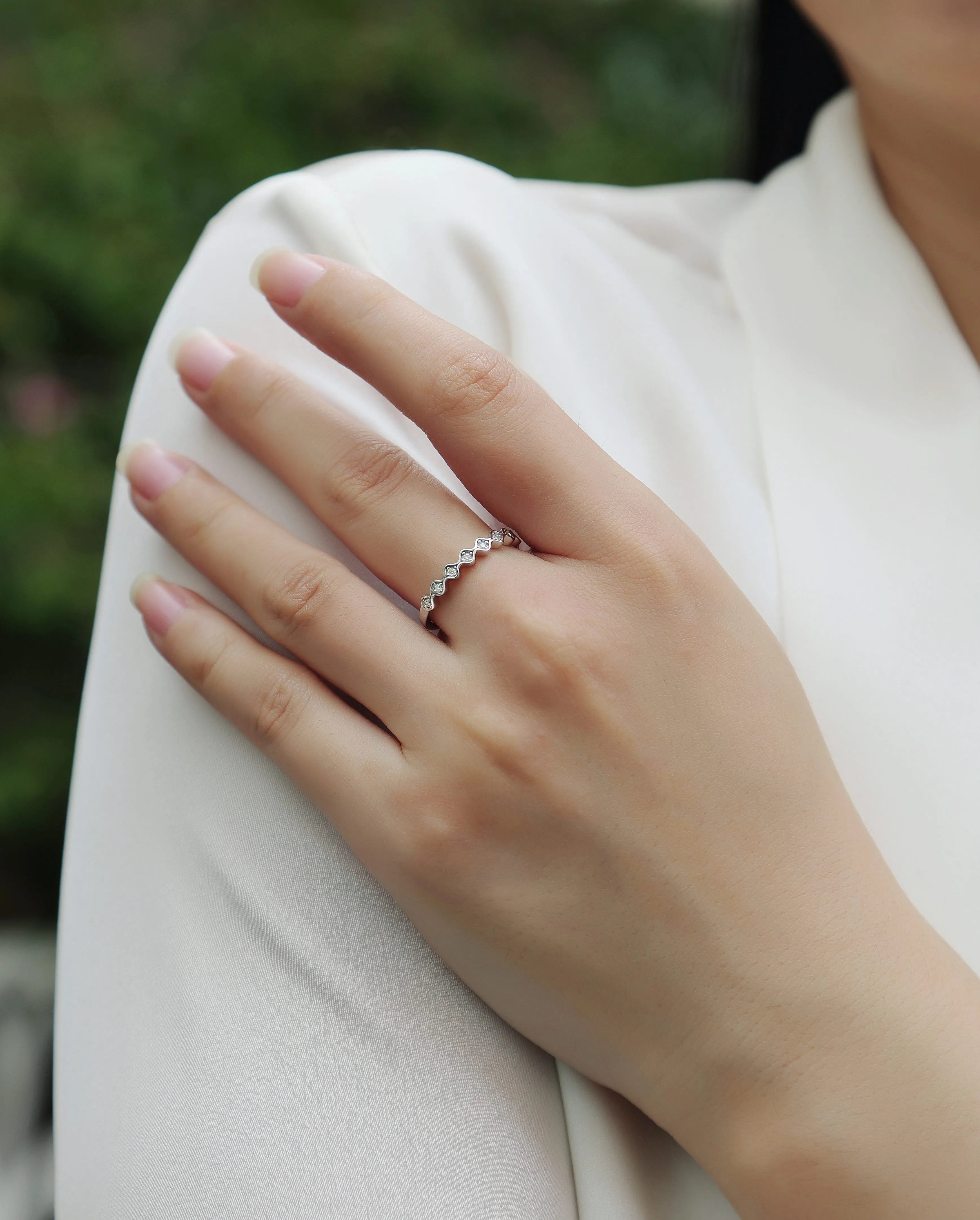 Moissanite wedding ring set S925 silver platinum-plated, under 0.1 carat, ring size 7, in gift box