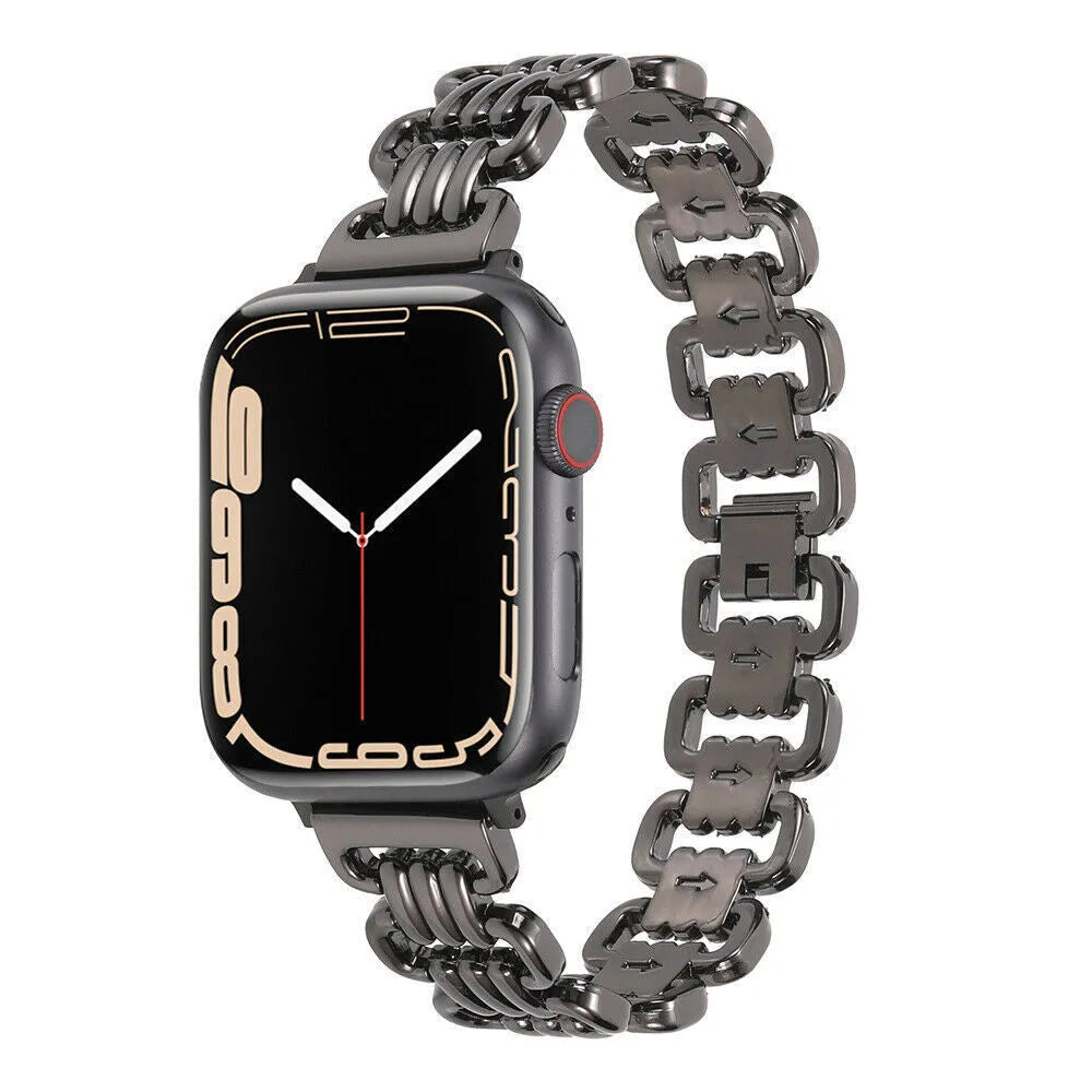 Alloy metal Apple Watch replacement band with adjustable stainless steel clasp in multiple colour options