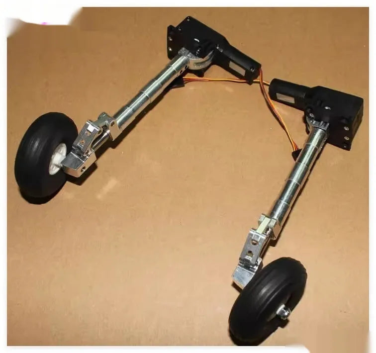 Alloy retractable landing gear for electric toy aircraft with shock absorption and wheel options