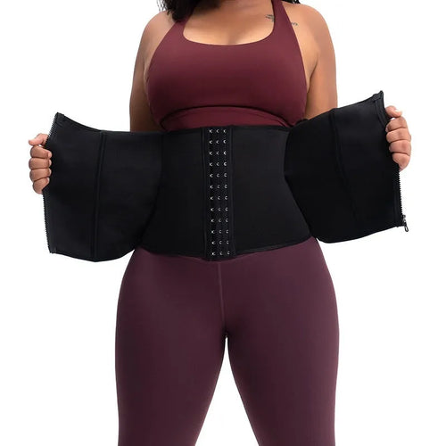 Breasted neoprene belly band corset in black colour showing abdominal compression design