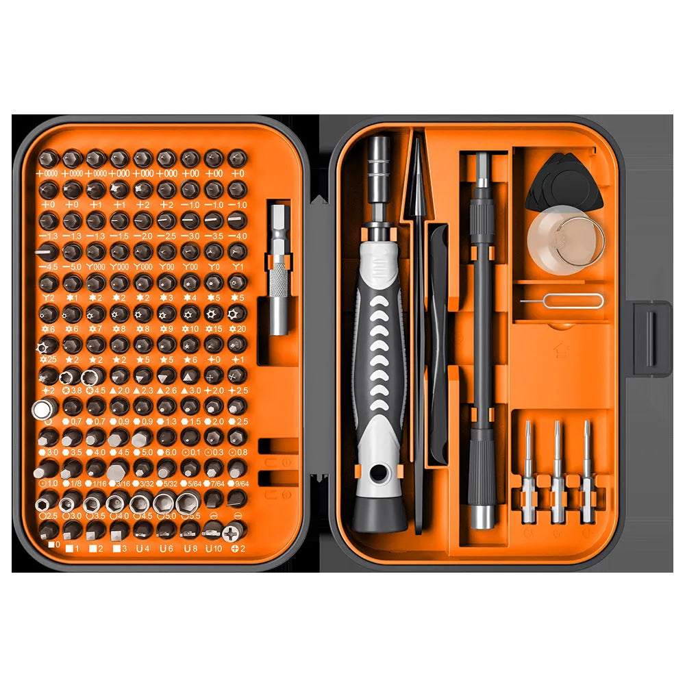 130 In 1 Precision Screwdriver Tool Set with CRV bits in orange case, 153x107x54mm