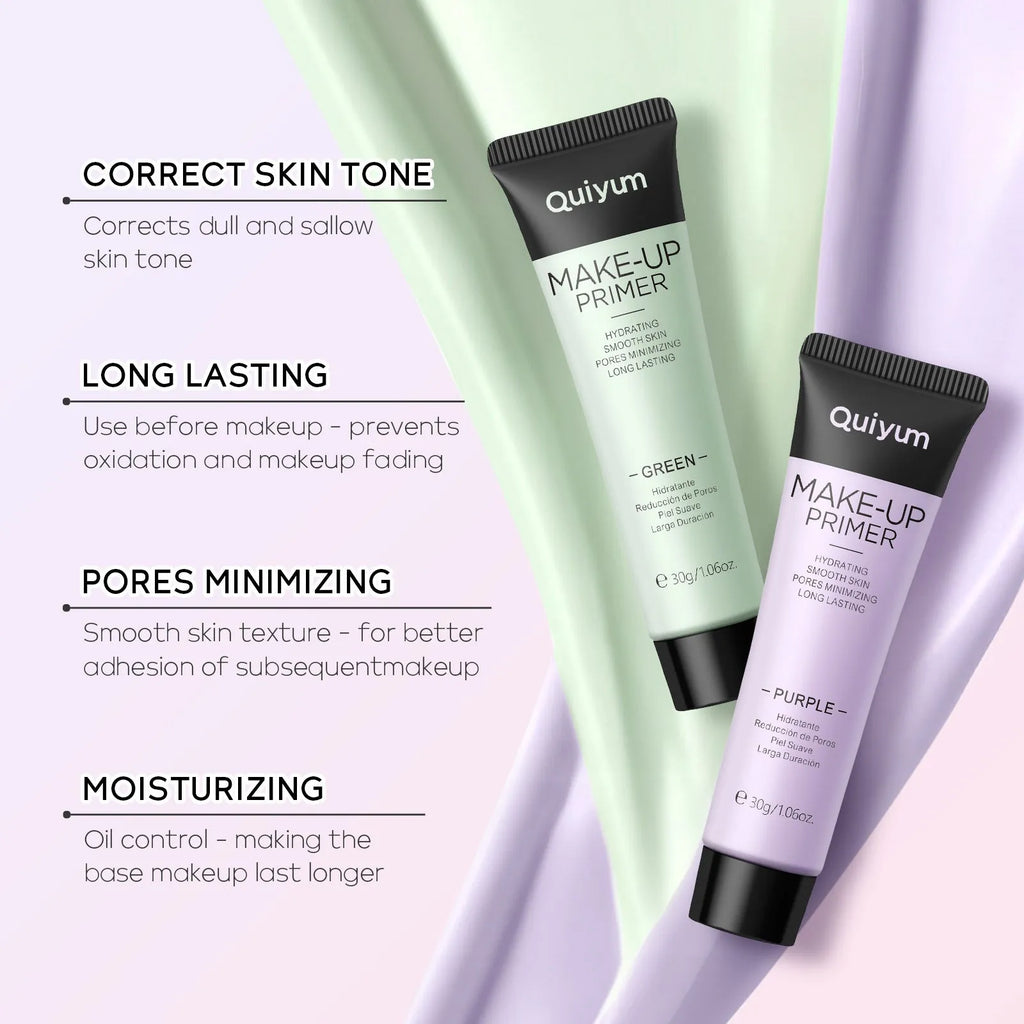 30g moisturising colour correcting makeup primer in green, pink, and purple shades