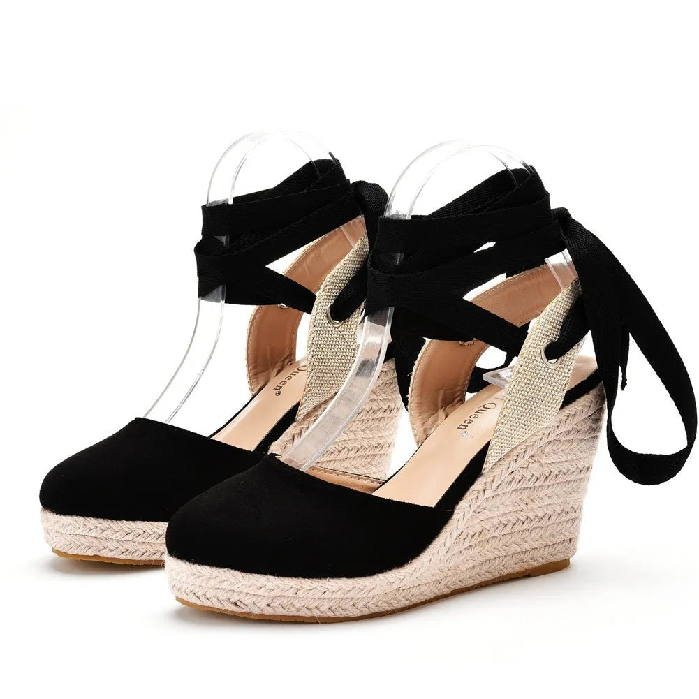 Bohemian round toe platform wedge sandals for women with beaded tassels and buckle closure, 10.5cm heel, 3cm platform