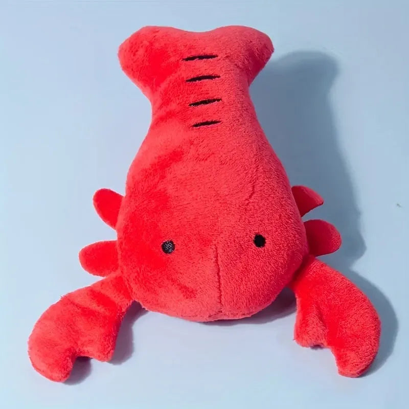 Red lobster shaped plush dog toy with squeaker for small and medium dogs