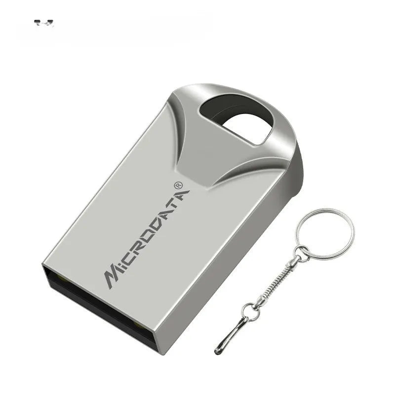 Metal USB storage disc necklace with chain accessory showing compact 10mm square design