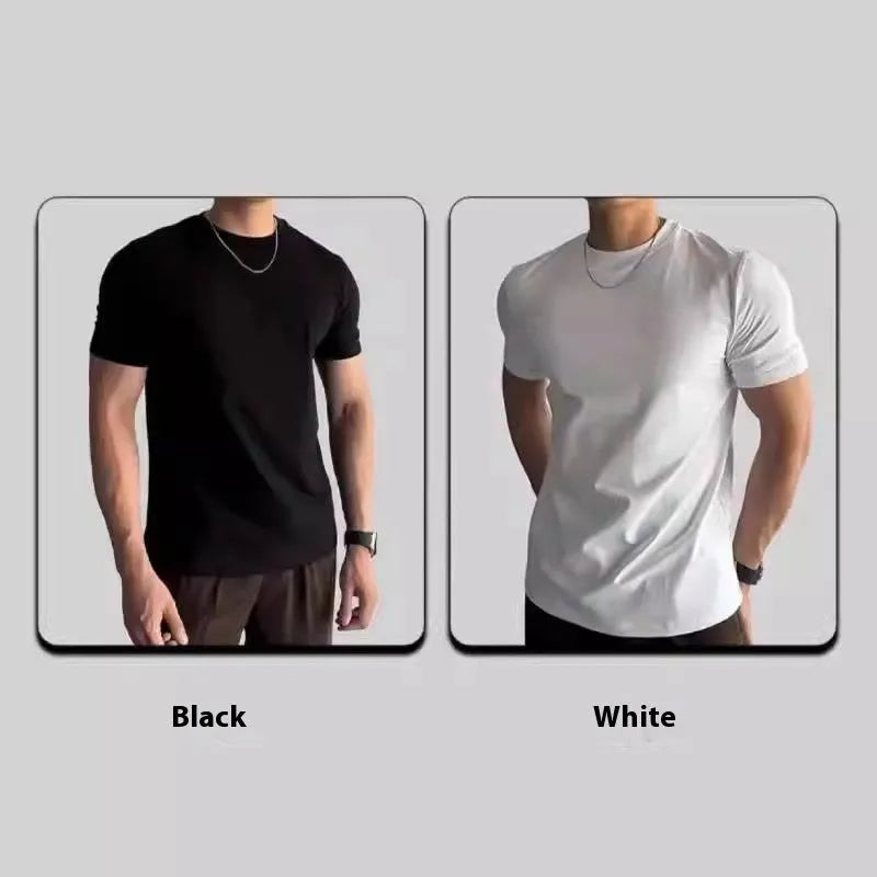 Men's solid colour slim fit polyester short sleeve sports t-shirt in black, front view