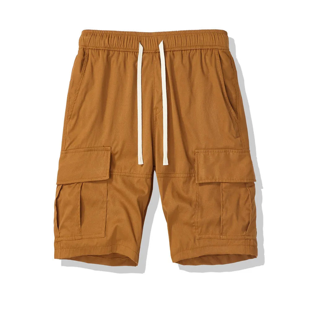 Men's loose-fit cropped pants with multiple pockets in polyester for summer outdoor wear