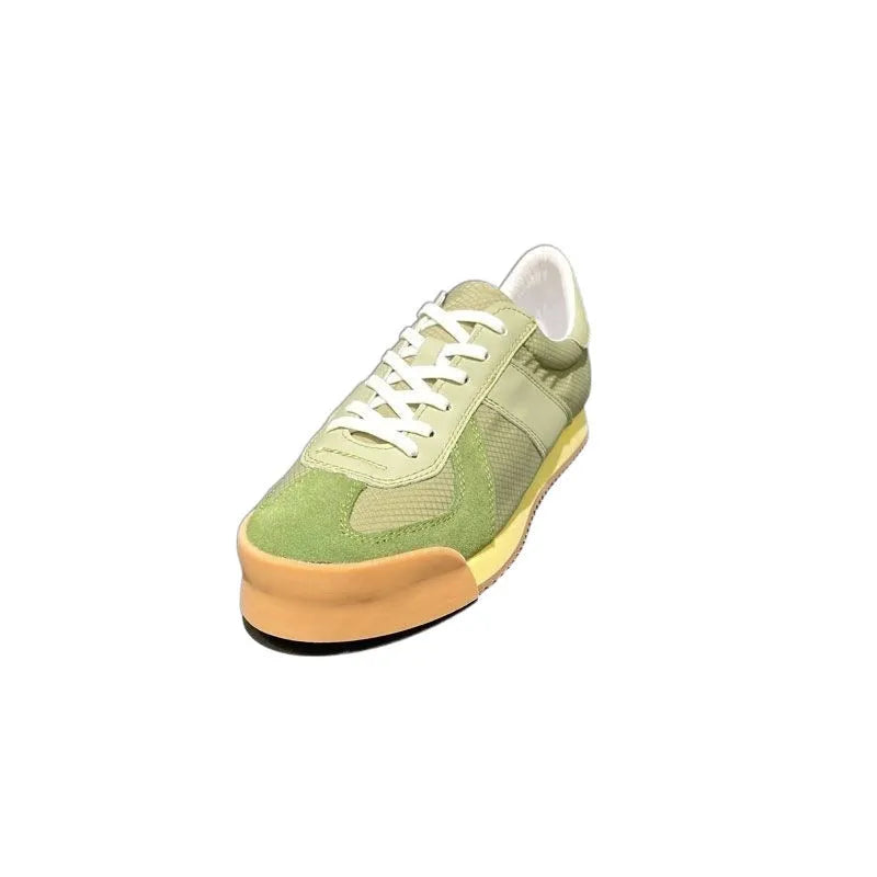 Men's genuine leather mesh sports shoes in black with cow suede upper and herringbone toe design